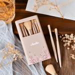 Personalized Watercolour Birth Flower Name 5 Pcs Makeup Brush Set with Travel Storage Box and Mirror Birthday Anniversary Gift for Women Girls