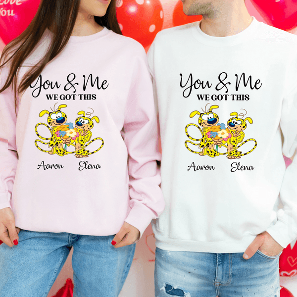 Personalized Yellow-Spotted Leopard Marsupilami Multicolor T-shirt Sweatshirt with Name Valentine's Day Gift for Couple | Callie × Marsupilami®