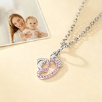 Personalised Dainty Baby and Mom Footprints Necklace with Birthstone Birthday Baby Shower Gift for New Mom