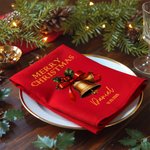 Personalized Merry Christmas Bell 100% Cotton Red Christmas Napkin with Name and Date Table Decor Christmas Gift for Family Friends