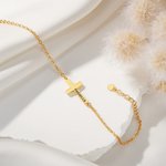 Personalizada Minimalista Cruz nombre grabado pulsera delicada joyería bautismo aniversario cumpleaños regalo para las mujeres