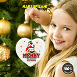 Personalised Santa Hat Cute Marsupilami Heart Shape Ceramic Christmas Ornament with Name Christmas Gift for Kids Family | Callie × Marsupilami®