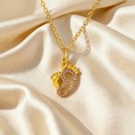 Personalised Dainty Baby and Mom Footprints Necklace with Birthstone Birthday Baby Shower Gift for New Mom