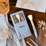 Personalized Watercolour Birth Flower Name 5 Pcs Makeup Brush Set with Travel Storage Box and Mirror Birthday Anniversary Gift for Women Girls