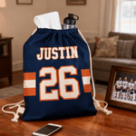 Personalised Multicolour Sports Theme Drawstring Beach Backpack String Bag with Name and Number Outdoor Activities Birthday Gift for Sports Lovers