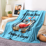 Spersonalizowany miękki koc z imieniem i tekstem I Love You Penguin Heart Home Decor Walentynkowy prezent rocznicowy dla ukochanej osoby