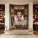 Personalised Cartoon Reading Character Retro Tassel Soft Throw Blanket with Name Home Decor Reading Birthday Gift for Book Lovers Bookworms