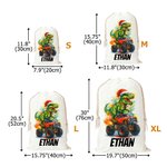 Personalized Santa Hat Dinosaur Truck Canvas Drawstring Gift Bag with Name Christmas Party Favors for Kids Students