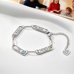 Personalizada Piedra de Nacimiento Familia Paperclip Pulsera de cadena con 1-4 nombres grabados Cumpleaños Día de la Madre de regalo para las mujeres