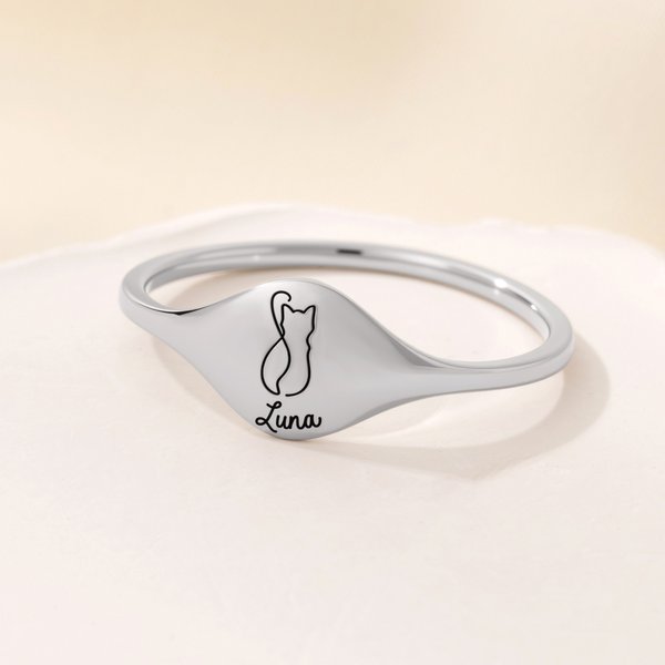 Personalised Cute Engraved Cat Silhouette Ring with Name Dainty Jewellery  Anniversary Birthday Memorial Gift for Cat Lover
