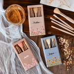 Personalized Watercolour Birth Flower Name 5 Pcs Makeup Brush Set with Travel Storage Box and Mirror Birthday Anniversary Gift for Women Girls