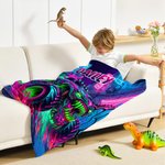Personalised Monster Neon Lorry Soft Throw Blanket with Name Home Decor Birthday Gift for Boys Lorry Lovers