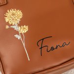 Personalized Birth Flower Name Portable PU Leather Makeup Bag with Handle and Multiple Compartments Travel Accessories Birthday Gift for Women Girls