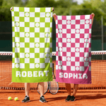 Toalla de playa de secado rápido con nombre y estampado de bolas personalizado Regalo de cumpleaños esencial para un amigo de la familia amante de los deportes de bolas