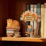 Personalised Reading Cat Swing Wooden Library Sign Book Read Tracker Set with Name and Text Bookshelf Decor Birthday Gift for Readers Book Lovers