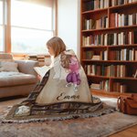 Personalised Cartoon Reading Character Retro Tassel Soft Throw Blanket with Name Home Decor Reading Birthday Gift for Book Lovers Bookworms