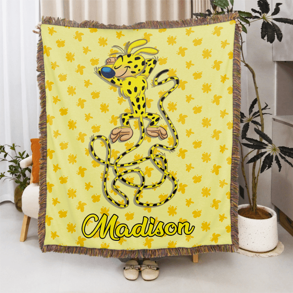Personalized Long-Tailed Leopard Marsupilami Soft Throw Blanket with Name Christmas Birthday Gift for Son Daughter Kid | Callie × Marsupilami®