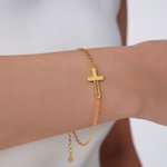 Personalizada Minimalista Cruz nombre grabado pulsera delicada joyería bautismo aniversario cumpleaños regalo para las mujeres