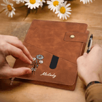 Personalised Birth Flower Name PU Leather A5 Notebook with Storage Pocket and Lined Pages Daily Essentials Birthday Gift for Friend Family