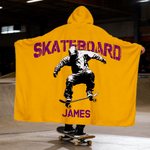 Personalizado Skate acción silueta suave manta con capucha con el nombre de viaje de uso diario regalo de cumpleaños para los amantes del monopatín Amigos