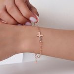Personalizada Minimalista Cruz nombre grabado pulsera delicada joyería bautismo aniversario cumpleaños regalo para las mujeres