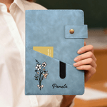 Personalised Birth Flower Name PU Leather A5 Notebook with Storage Pocket and Lined Pages Daily Essentials Birthday Gift for Friend Family