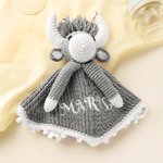 Personalized Highland Cow Knitted Soft Baby Security Blanket with Embroidered Name Birthday Baby Shower Gift for Newborns New Parents