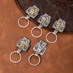 Llavero Personalizado Retro Western Cowboy Cow Tag con Inicial Uso Diario Regalo de Cumpleaños Aniversario para Amantes de los Vaqueros