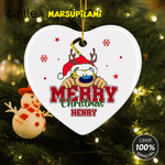 Personalised Santa Hat Cute Marsupilami Heart Shape Ceramic Christmas Ornament with Name Christmas Gift for Kids Family | Callie × Marsupilami®