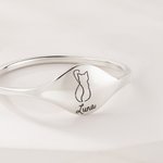 Personalisierte niedliche gravierte Katze Silhouette Ring mit Namen zierlich Schmuck Jahrestag Geburtstag Memorial Geschenk für Katzenliebhaber