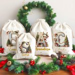 Sacco di Babbo Natale personalizzata in tela con iniziale e alce in stile cartone animato regalo di Natale per amici e famiglia