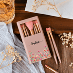 Personalized Watercolour Birth Flower Name 5 Pcs Makeup Brush Set with Travel Storage Box and Mirror Birthday Anniversary Gift for Women Girls