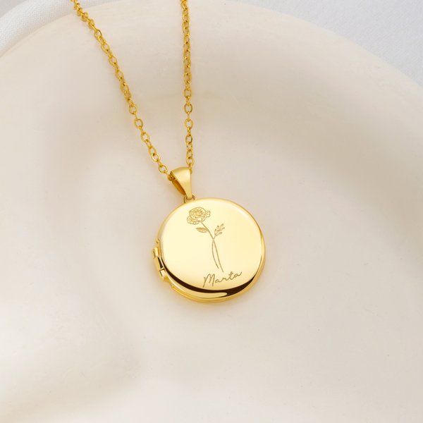 Collana personalizzata in argento con 1-5 fiori di nascita, nome inciso e foto - Regalo ideale per compleanno e anniversario per donne