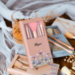 Personalized Watercolour Birth Flower Name 5 Pcs Makeup Brush Set with Travel Storage Box and Mirror Birthday Anniversary Gift for Women Girls