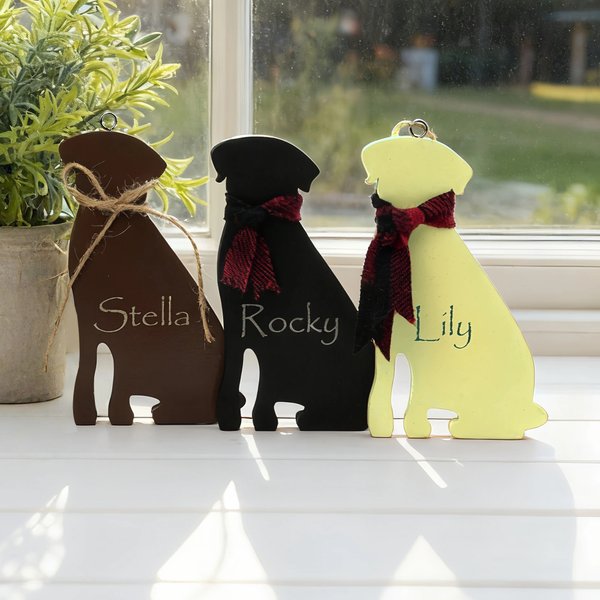 Personalised Lab Silhouette Wooden Figurine Plaque Ornament with Name Collectible Statue Desk Decor Birthday Gift for Dog Lovers Owners