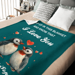 Spersonalizowany miękki koc z imieniem i tekstem I Love You Penguin Heart Home Decor Walentynkowy prezent rocznicowy dla ukochanej osoby