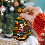Ornamento personalizzato con nome e personaggio in stile cartone animato per lettura regalo di Natale per donne amanti dei libri