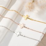 Personalizada Minimalista Cruz nombre grabado pulsera delicada joyería bautismo aniversario cumpleaños regalo para las mujeres