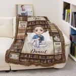 Personalised Cartoon Reading Character Retro Tassel Soft Throw Blanket with Name Home Decor Reading Birthday Gift for Book Lovers Bookworms