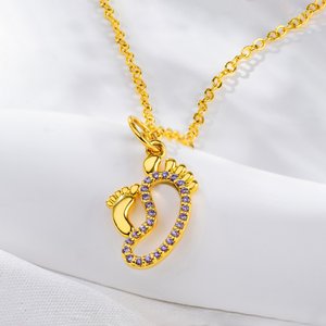Personalised Dainty Baby and Mom Footprints Necklace with Birthstone Birthday Baby Shower Gift for New Mom