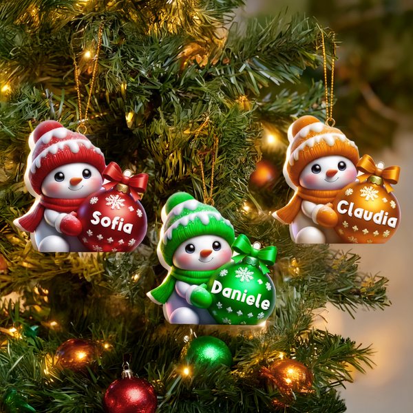 Ornamento di Natale personalizzato con nome a forma di pupazzo di neve multicolore regalo perfetto per Natale per amici o famiglia