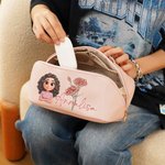 Trousse personalizzata con nome e personaggio animato, con ampia apertura - Regalo di compleanno e anniversario per donne