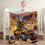 Personalized Monster Cheetah Lion Dinosaur Truck Soft Throw Blanket with Name Birthday Gift for Boys Kids Babies Truck Lovers
