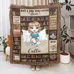 Personalised Cartoon Reading Character Retro Tassel Soft Throw Blanket with Name Home Decor Reading Birthday Gift for Book Lovers Bookworms