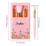 Personalized Watercolour Birth Flower Name 5 Pcs Makeup Brush Set with Travel Storage Box and Mirror Birthday Anniversary Gift for Women Girls