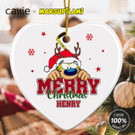 Personalised Santa Hat Cute Marsupilami Heart Shape Ceramic Christmas Ornament with Name Christmas Gift for Kids Family | Callie × Marsupilami®