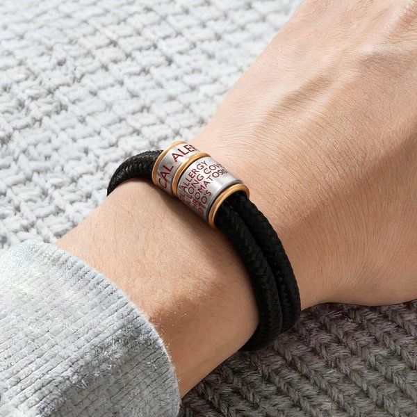 Personalized  Nylon Emergency Medical Alert ID Adjustable Rope Bracelet with Text Daily Wear Thoughtful First Aid Gift for Men Women