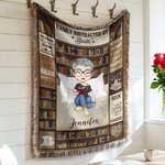 Personalised Cartoon Reading Character Retro Tassel Soft Throw Blanket with Name Home Decor Reading Birthday Gift for Book Lovers Bookworms