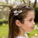 Personalized Cute Easter Bunny Ears White Shell Glossy Hair Clip with Name Daily Holiday Accessory Easter Birthday Gift for Little Girls Kids