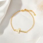 Personalizada Minimalista Cruz nombre grabado pulsera delicada joyería bautismo aniversario cumpleaños regalo para las mujeres